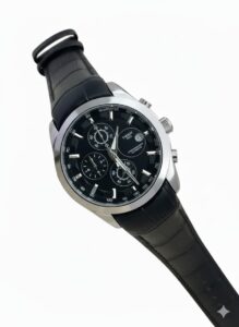 Tissot with a Silver dial, black leather strap