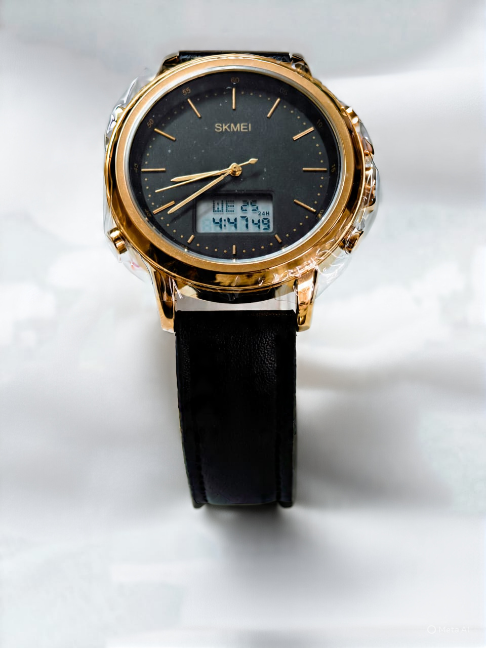 Skmi with a Golden dial, Black leather strap